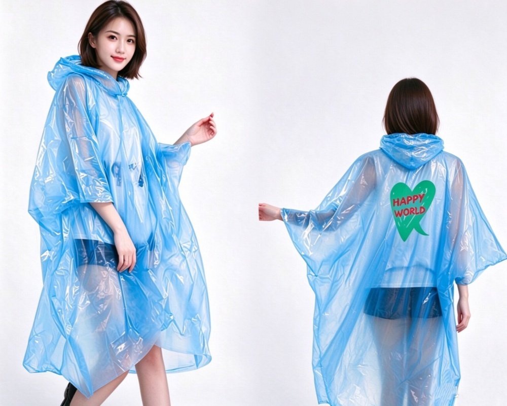  Custom printed disposable rain poncho, waterproof promotional raincoat 
