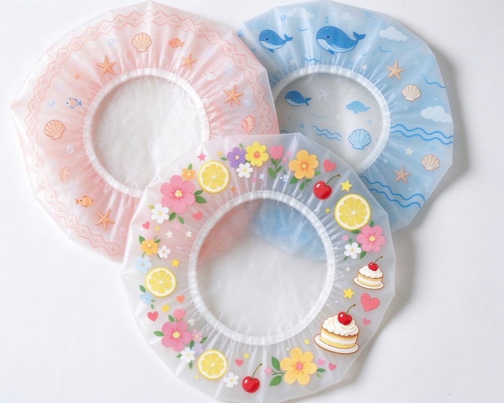waterproof shower cap with custom logo print, promotional gift for hotel & spa