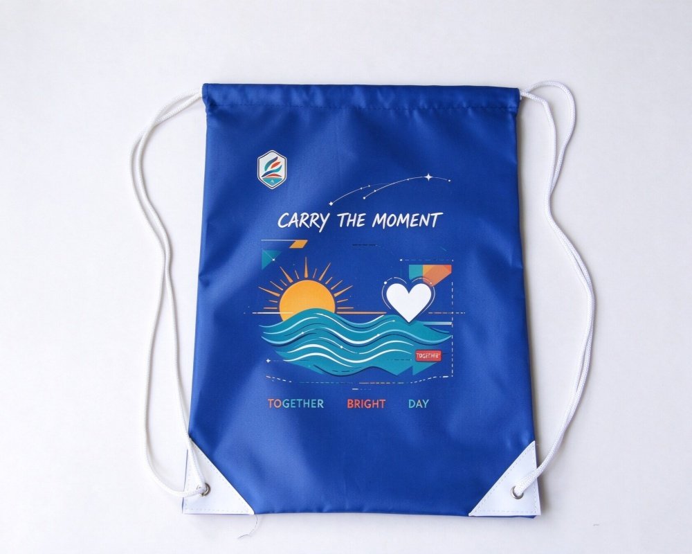 Polyester drawstring backpack bag with custom logo printing, promotional giveaway for events