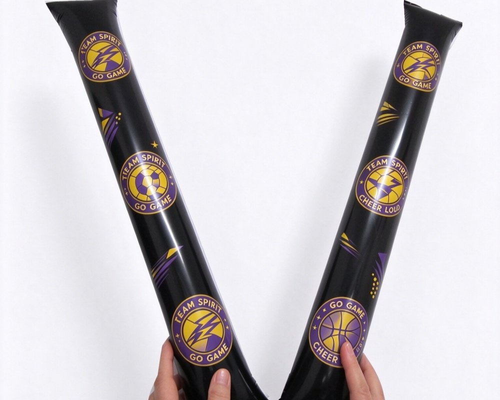 PE inflatable thunder sticks, customizable printed pattern, promotional cheering gift for sports matches and concerts