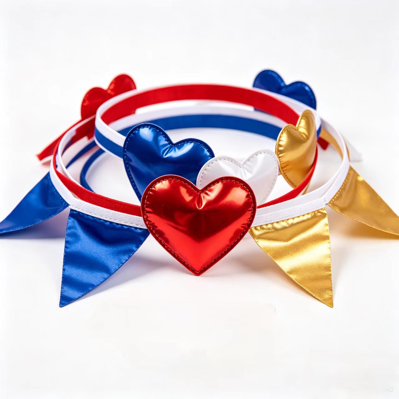 foil heart party headbands with small pennant flag, custom logo print for patriotic events and holiday party decorations