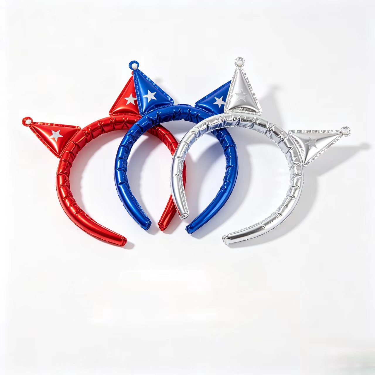 metallic foil cat ear party headbands with custom logo print, festive hair hoop for holiday and patriotic party decorations