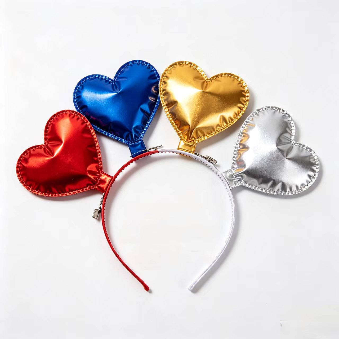 metallic foil heart headbands with custom logo print, festive hair hoop for Valentine’s Day and party decorations